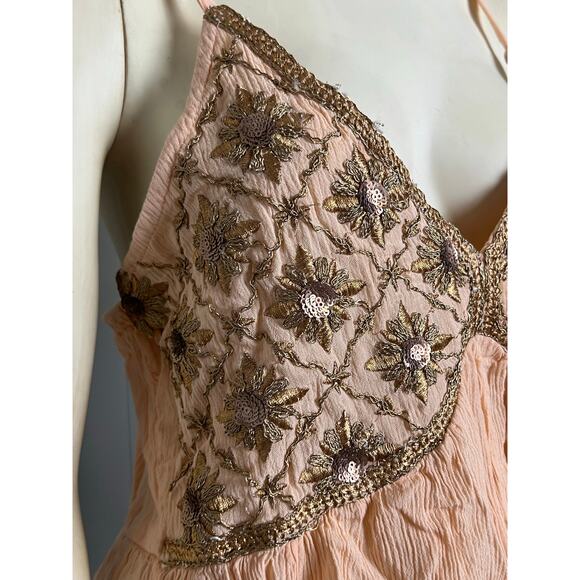 Boho Embroidered Camisole Women's Size M Peach Adjustable Straps Floral tank - Picture 6 of 6